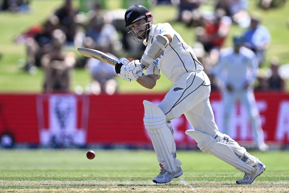 Kane Williamson of New Zealand bats during the first day of the first cricket test between New Zealand and South Africa at Bay Oval, Mt Maunganui, New Zealand. Sunday Feb. 4, 2024. (Photo: Andrew Cornaga/Photosport via AP)