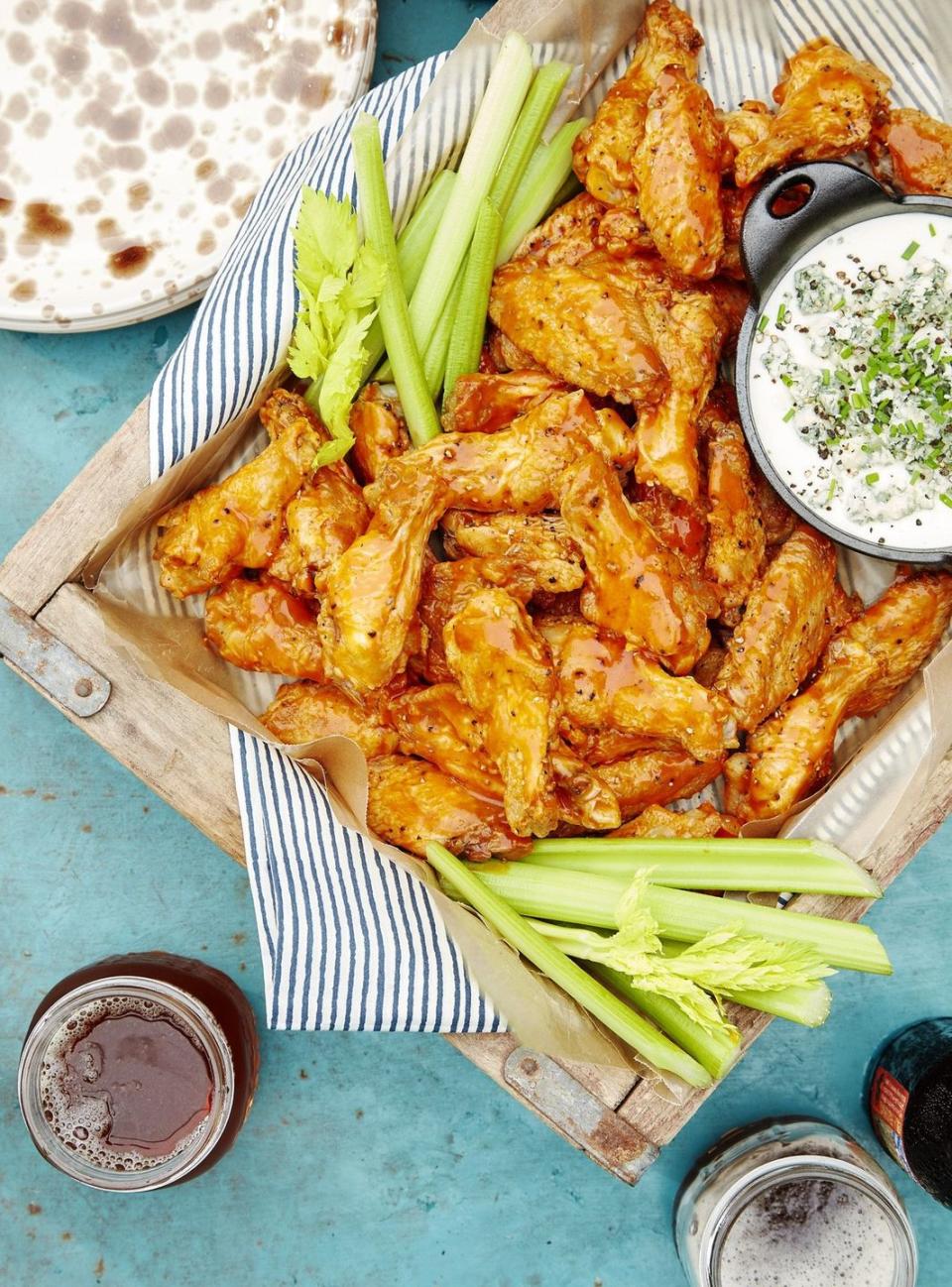 18) Spicy Oven-Baked Wings With Blue Cheese Dip