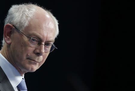 Outgoing European Council President Herman Van Rompuy attends a news conference after an EU summit in Brussels October 24, 2014. REUTERS/Christian Hartmann