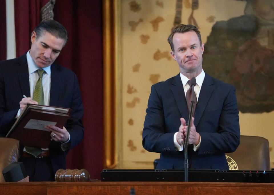 House Speaker Dade Phelan rubs his hands shortly before adjourning the House in May.