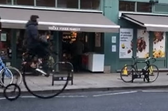 Penny-farthing rider comes a cropper