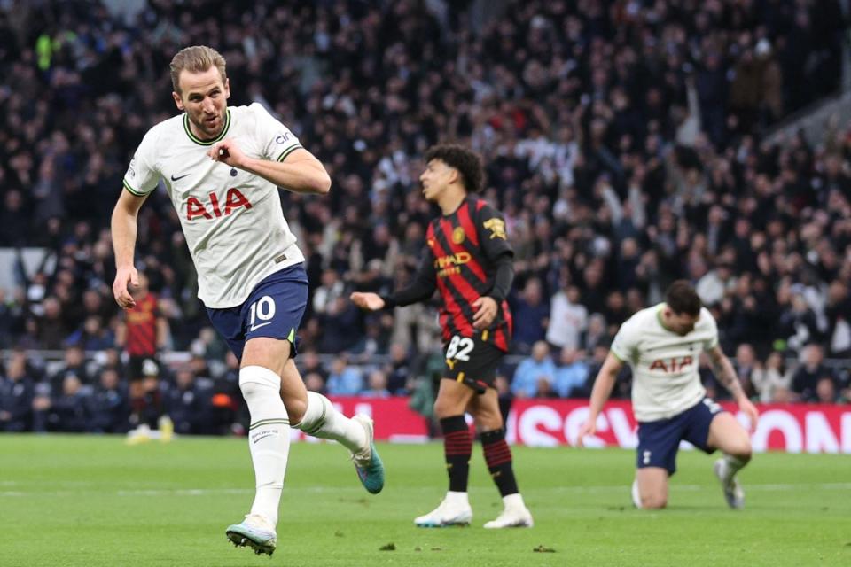 Kane seized his moment to break Jimmy Greaves’ Spurs goalscoring record (AFP via Getty Images)