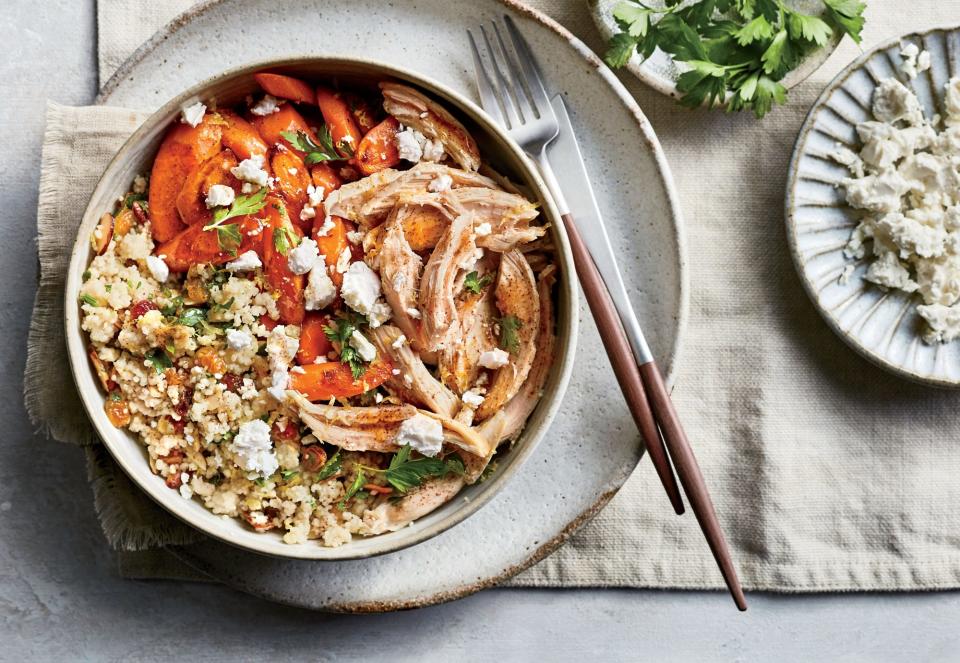Couscous Pilaf with Roasted Carrots, Chicken, and Feta