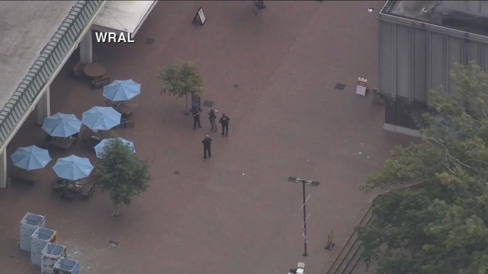 Aerial view of the search for an 'armed and dangerous' person at UNC-Chapel Hill; Photo courtesy of WRAL