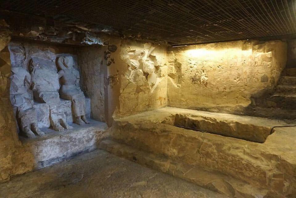 Statues inside one of the rooms in Djehuty’s tomb.