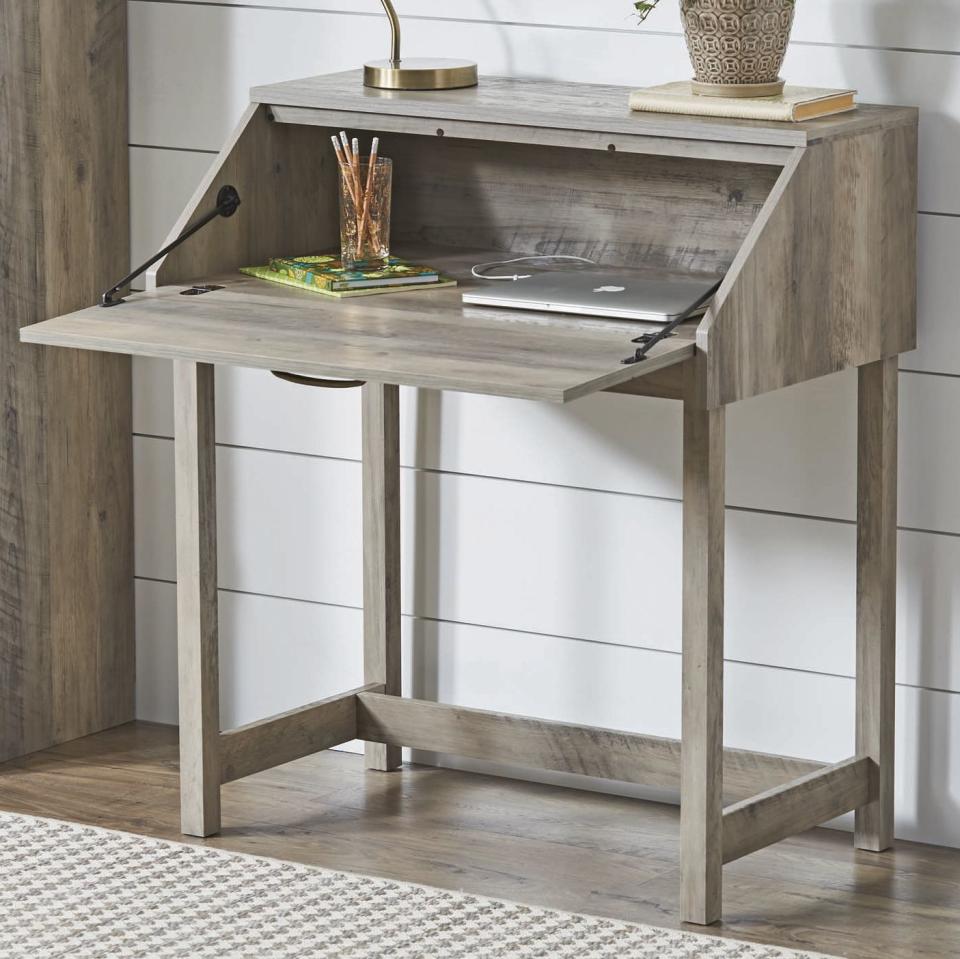 6) Better Homes & Gardens Modern Farmhouse Secretary Desk, Rustic Gray Finish