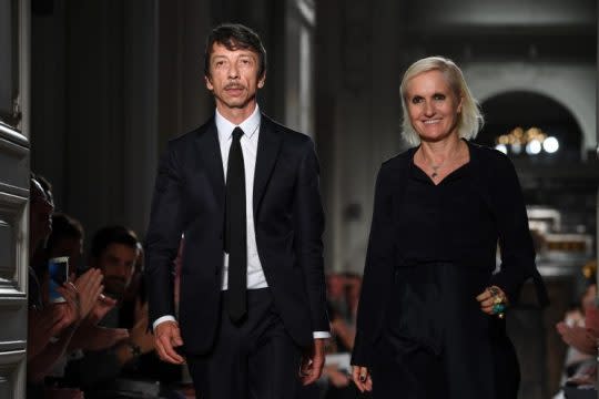 Maria Grazia Chiuri with Pierpaolo Piccioli, her designer partner at Valentino. (Photo: Getty Images)