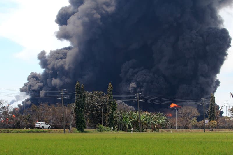 Smoke rises during a fire at Pertamina's oil refinery in Balongan, Indramayu regency