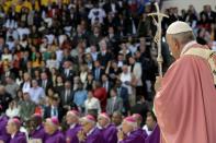 Pope Francis celebrates mass in the Moroccan capital Rabat