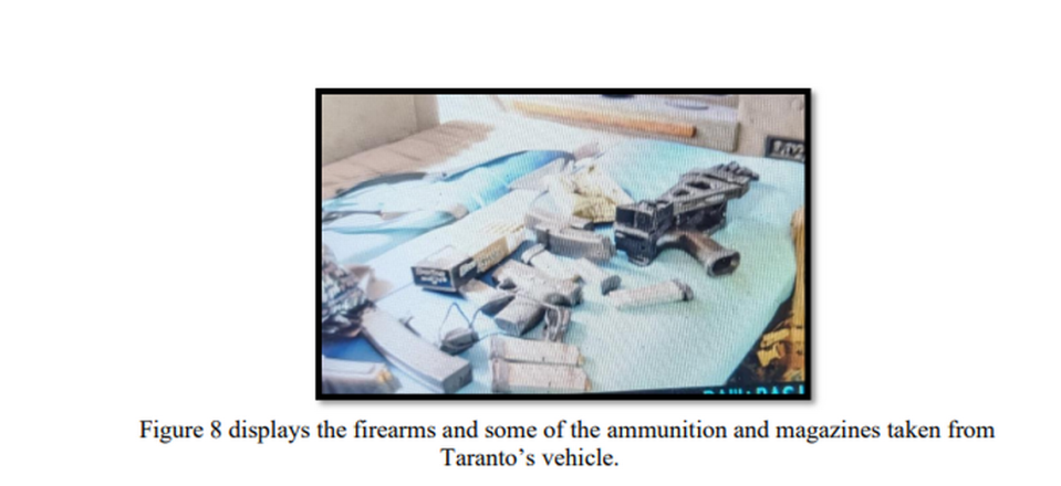 This image from court filings show the firearms federal agents found in Taylor Taranto’s van.