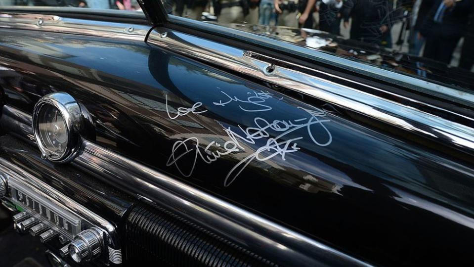 Olivia Newton-John’s signature appears on the dashboard of the 1949 Mercury hot rod, Hell’s Chariot - Credit: Getty