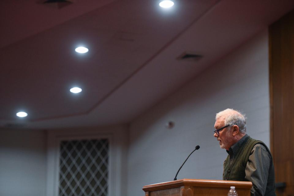 Robert Taylor speaks at Pine View Baptist Church on Tuesday, Feb. 27, 2024. Taylor was was the chief financial officer for University Health Services for 40 years.