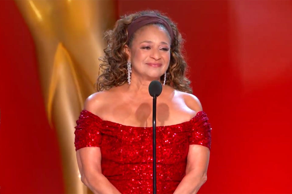 <p>Choreographer, director, producer and actress <a href="https://people.com/tv/2021-emmy-awards-debbie-allen-accepts-governors-award/" rel="nofollow noopener" target="_blank" data-ylk="slk:Debbie Allen received the esteemed Governors Award;elm:context_link;itc:0;sec:content-canvas" class="link ">Debbie Allen received the esteemed Governors Award </a>for her numerous contributions to television, commitment to inspiring marginalized youth through the performing arts and mentorship, and her philanthropic endeavors.</p> <p>Allen's award was introduced with a video recapping her life and career voiced by Gayle King before Jada Pinkett Smith, Ellen Pompeo, Ava DuVernay and Michael Douglas welcomed her on stage. The stars held canes <a href="https://www.youtube.com/watch?v=vtgmnhRQir4" rel="nofollow noopener" target="_blank" data-ylk="slk:in tribute to her Fame character;elm:context_link;itc:0;sec:content-canvas" class="link ">in tribute to her <em>Fame </em>character </a>and repeatedly tapped them on the floor as she made her entrance to a standing ovation.</p> <p>"Let this moment resonate with women across the world, across this country and across the world, from Texas to Afghanistan," Allen said near the end of her speech. "Let them know. And also with young people who have no vote and who can't even get a vaccine, they're inheriting the world that we live [in] that we leave them. It is time for you to claim your power, claim your voice, say your song, tell your stories, it will make us a better place. Your turn. Thank you."</p>