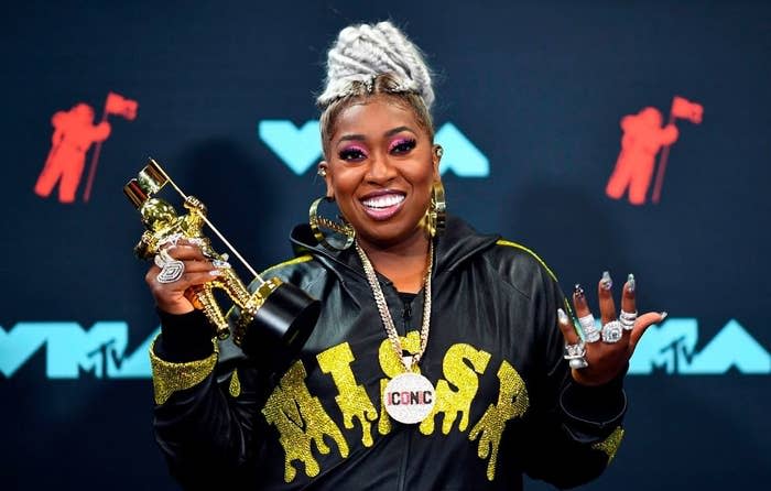 Missy Elliott poses in the press room with 'The Video Vanguard Award' during the 2019 MTV Video Music Awards