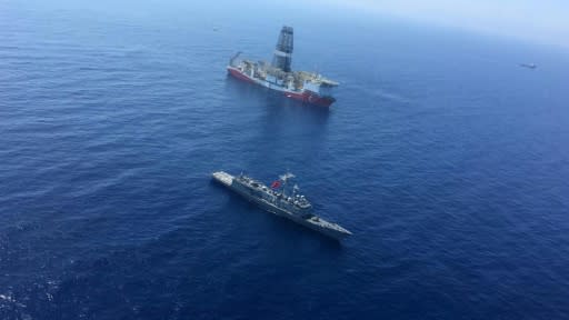 Turkey has sent a warship to accompany its drilling vessel "Fatih" as it explores for gas in the waters off Cyprus