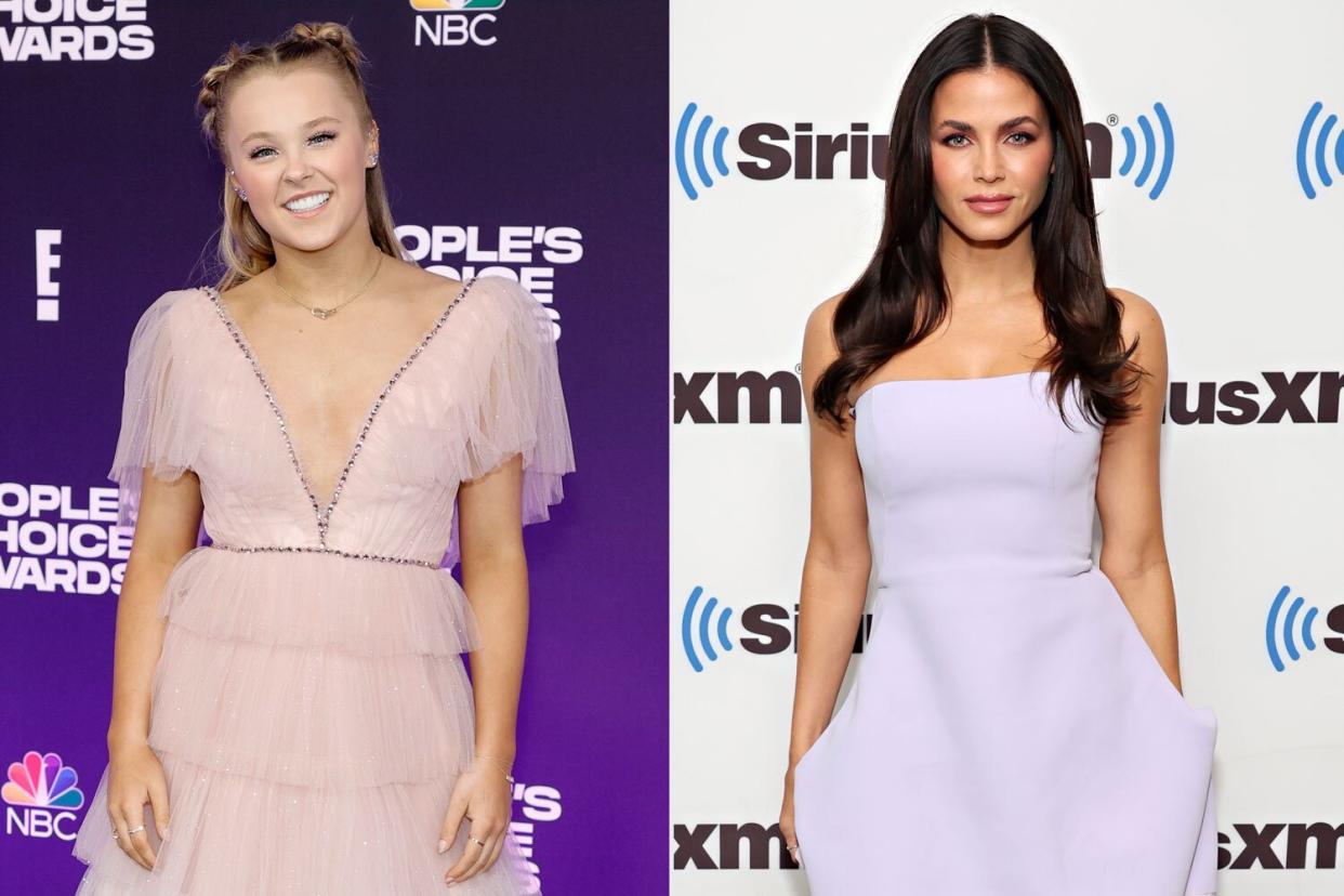 SANTA MONICA, CALIFORNIA - DECEMBER 07: JoJo Siwa attends the 47th Annual People's Choice Awards at Barker Hangar on December 07, 2021 in Santa Monica, California. (Photo by Amy Sussman/Getty Images,); NEW YORK, NEW YORK - OCTOBER 03: Jenna Dewan visits the SiriusXM Studios on October 03, 2022 in New York City. (Photo by Cindy Ord/Getty Images)