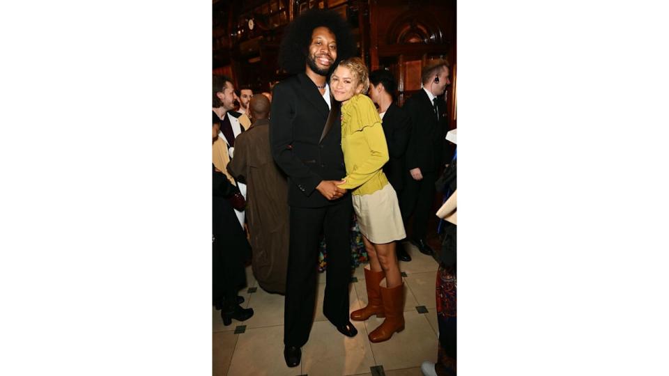  laywright Jeremy O. Harris and Zendaya pose in the foyer following the press night performance of "Slave Play" at the Noel Coward Theatre on July 10, 2024 in London, England. (Photo by Jed Cullen/Dave Benett/Getty Images)