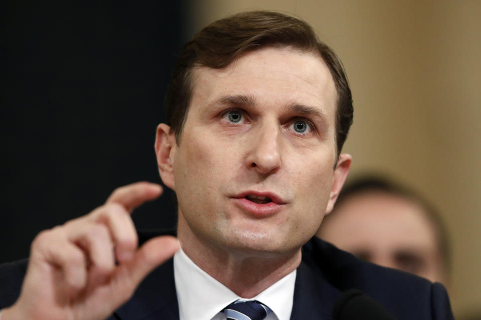 Democratic staff attorney Daniel Goldman testifies as the House Judiciary Committee hears investigative findings in the impeachment inquiry of President Donald Trump, Monday, Dec. 9, 2019, on Capitol Hill in Washington. (AP Photo/Alex Brandon)