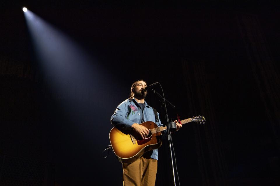 Noah Kahan performs at Bridgestone Arena in Nashville, Tenn., for his tour “We'll All Be Here Forever”Friday, May 24, 2024.