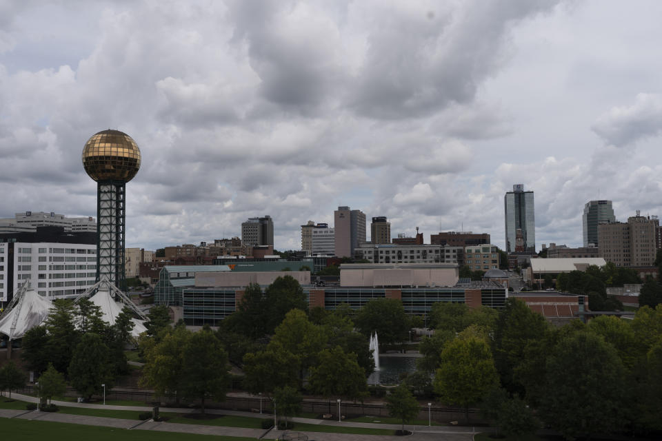 A view of the skyline in Knoxville, Tenn. Friday, Aug. 4, 2023. The city saw a spike in gun deaths in 2020 and 2021, with a gun homicide rate that at one point in 2021 rivaled Chicago's. (AP Photo/George Walker IV)