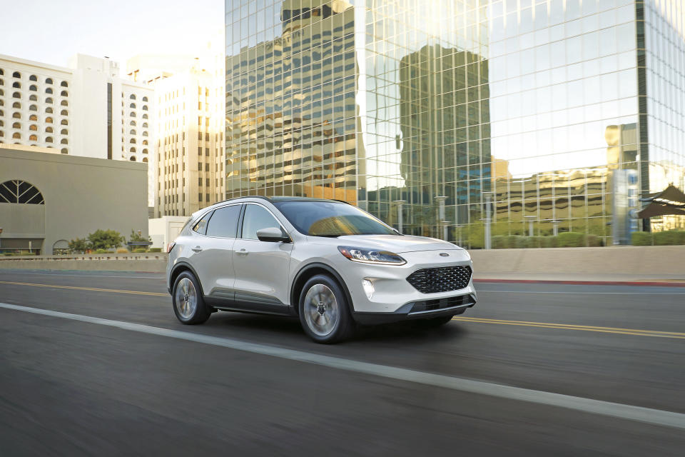 This photo provided by Ford shows the 2022 Ford Escape Hybrid, a compact SUV that gets about 41 mpg in mixed driving. (Courtesy of Ford Motor Co. via AP)