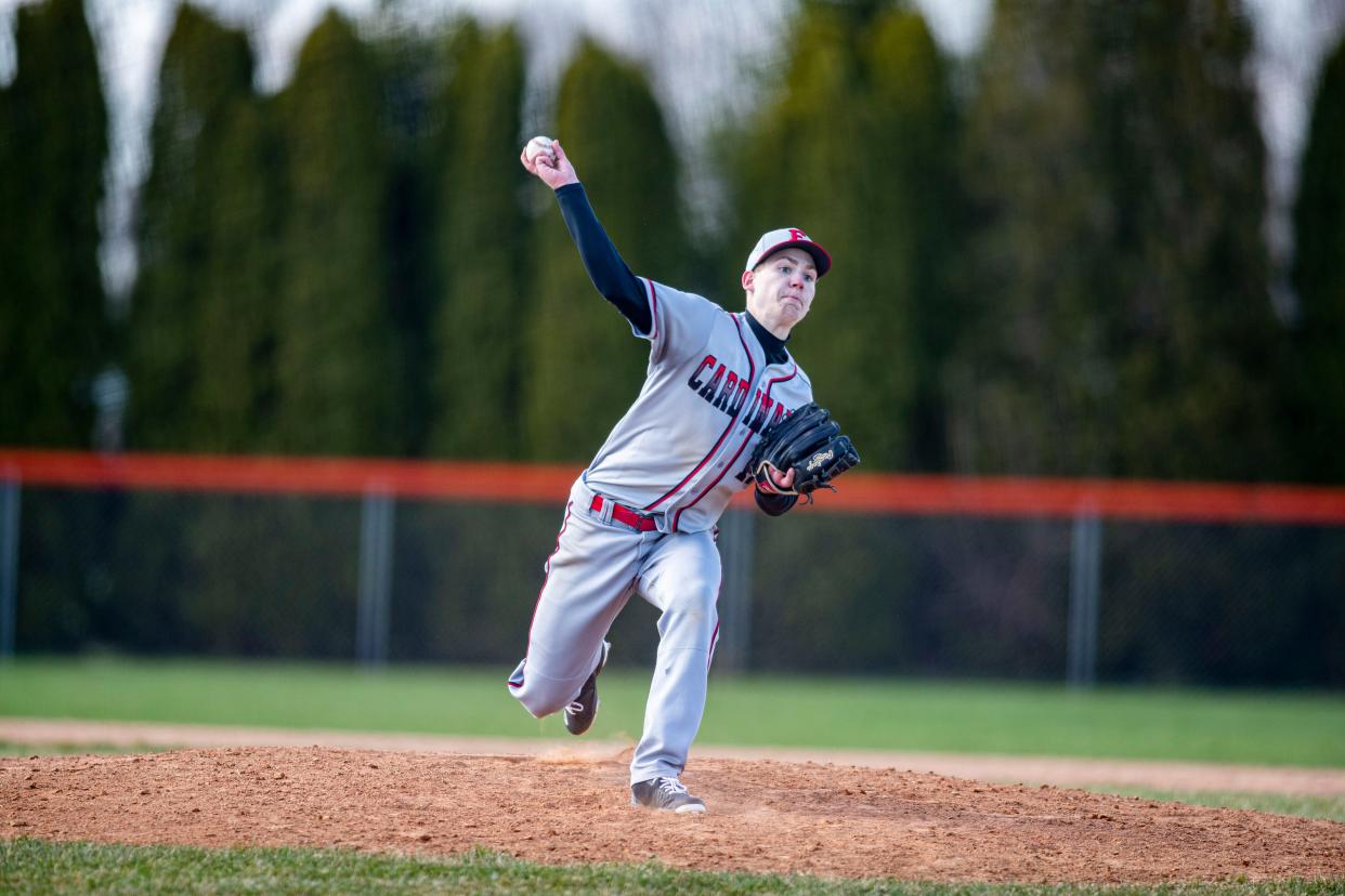 Forreston's Owen Greenfield pitches against Byron on Saturday, April 16, 2022, at Byron High School in Byron.