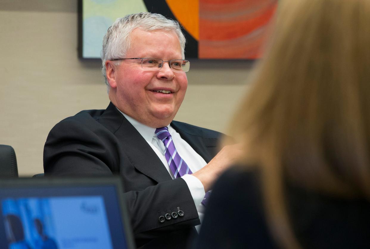 In this 2017 file photo, Jay Rothman led a town hall with Foley & Lardner employees. He left the firm in 2022 to become UW System president.