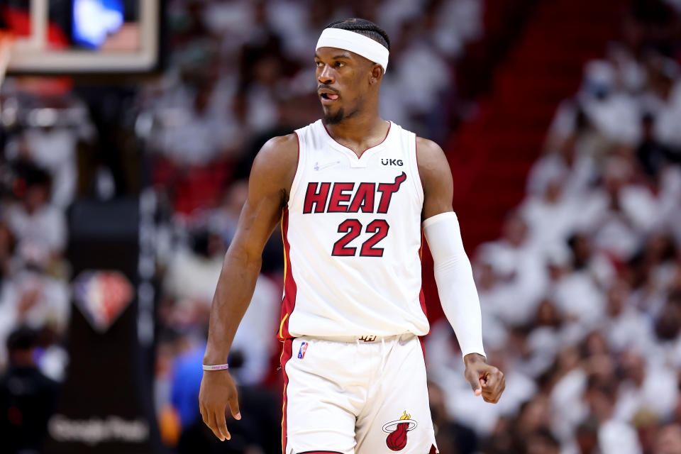 Miami Heat star Jimmy Butler registered the fifth 40-point playoff game of his career in Game 1 of the Eastern Conference finals. (Michael Reaves/Getty Images)