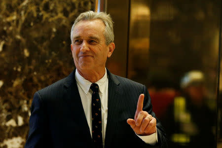 Robert F. Kennedy Jr. gestures while entering the lobby of Trump Tower in Manhattan, New York, U.S., January 10, 2017. REUTERS/Shannon Stapleton