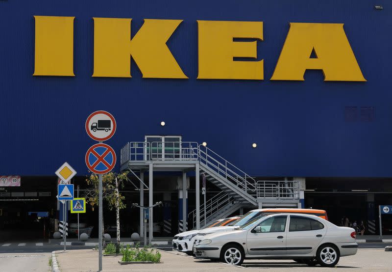 FILE PHOTO: A view shows the logo of IKEA on a closed store in Kotelniki