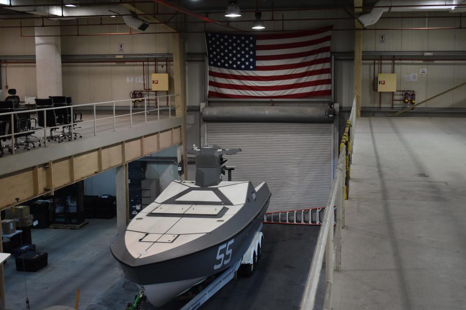 Models of drones are kept in a warehouse at Naval Support Activity Bahrain.