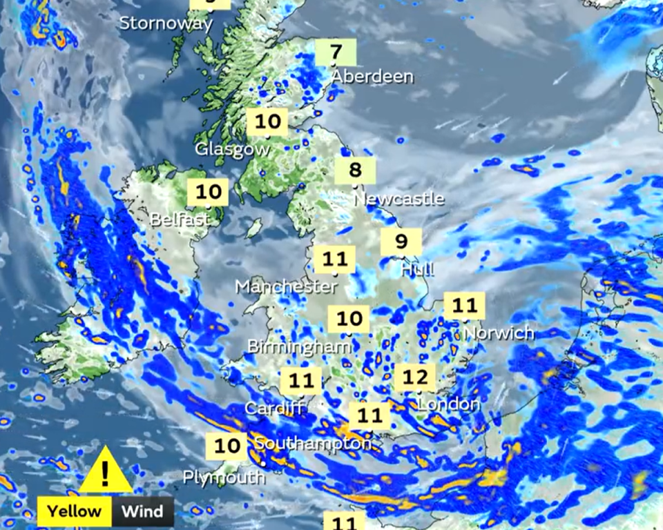 Strong winds and rain are expected across the south west and Wales this morning (Met Office)