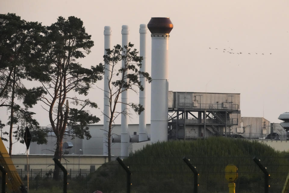 This photo shows the landfall facility of the Nord Stream 1 Baltic Sea pipeline and the transfer station of the OPAL gas pipeline, the Baltic Sea Pipeline Link, in Lubmin, Germany, Thursday, July 21, 2022. Europe is bracing for the possibility that the key Nord Stream 1 pipeline that brings natural gas from Russia to Germany won't reopen as scheduled after routine maintenance. (AP Photo/Markus Schreiber)