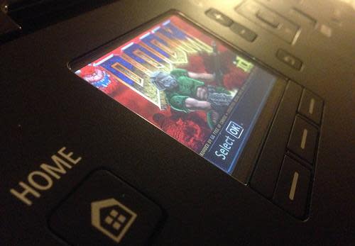 Doom logo displayed on a printer screen