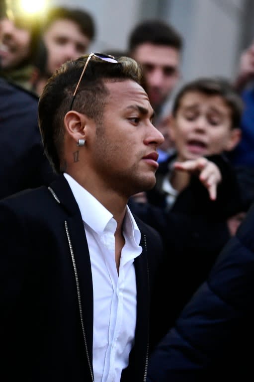 Barcelona's Brazilian forward Neymar leaving Spain's National Court in Madrid