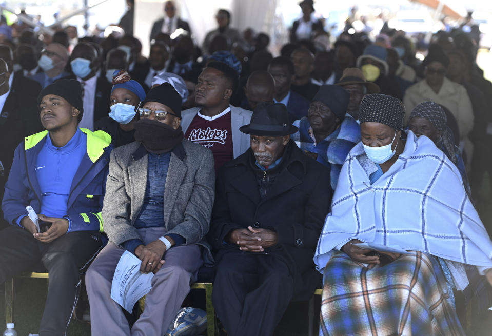 Mourners attend a mass funeral in Molepololefor, Gaborone, Botswana, Saturday May 4, 2024, for the 45 Botswana nationals who were killed in a bus crash en route to Moira City for Easter weekend services last month in neighbouring South Africa. The only survivor was an eight-year-old child. (AP Photo)