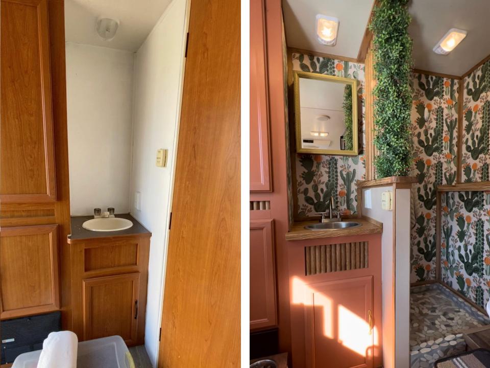 A before and after comparison of their bathroom.