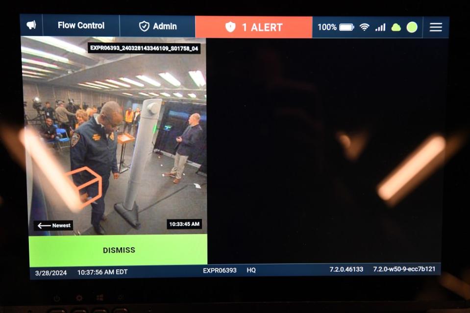 Adams said the NYPD would keep tabs on a screen as a commuter walks through the device. If a firearm is detected, the location of the gun will flash up orange. Matthew McDermott