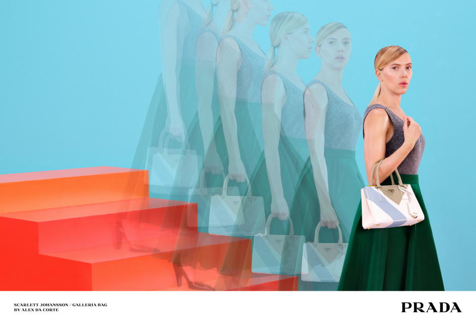 Scarlett Johansson in Prada’s “The Glass Age” campaign.