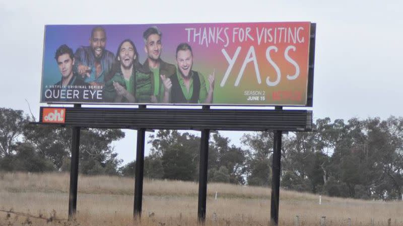 A billboard has been erected in Yass featuring the Fab Five from Queer Eye. Source: Instagram