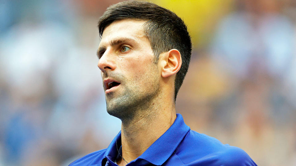 Seen here, Novak Djokovic looks glum during the 2021 US Open.