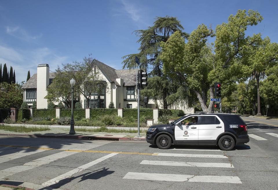 L.A. police patrol outside Mayor Eric Garcetti's home in Windsor Square.