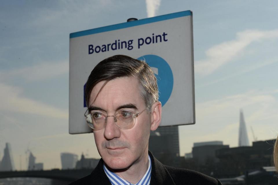 Barred from docking: Jacob Rees-Mogg at Embankment pier (PA)