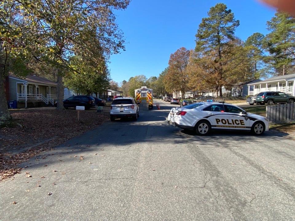 Police surround a home on Laurel Oak Road in Chesterfield. One adult and three children were found dead on the morning of Nov. 18, 2022.