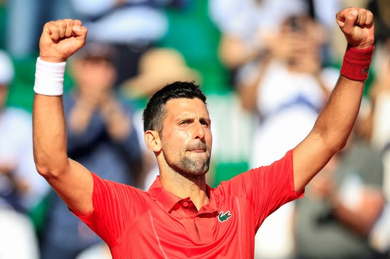 Le Serbe Novak Djokovic vient de se qualifier pour les quarts de finale du Masters 1000 de Monte-Carlo en battant l'Italien Lorenzo Musetti le 11 avril 2024 en Principauté (Valery HACHE)