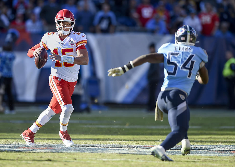 The Kansas City Chiefs and quarterback Patrick Mahomes will play the Los Angeles Chargers in Mexico City on Monday night. (Tammy Ljungblad/Kansas City Star/TNS/Getty Images)