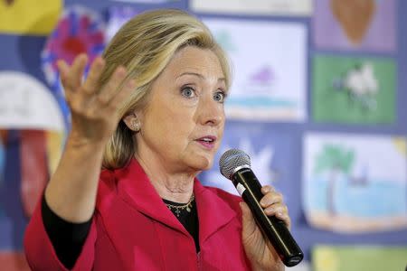 Democratic presidential candidate Hillary Clinton speaks about early childhood education during a campaign stop at the YMCA in Rochester, New Hampshire June 15, 2015. REUTERS/Brian Snyder