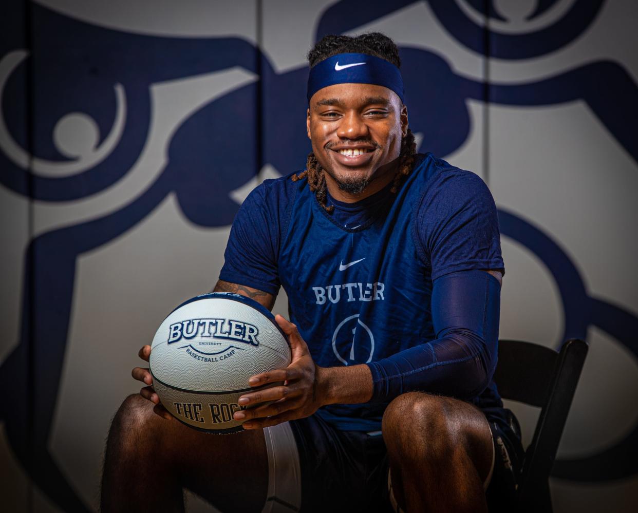 Butler University basketball player Jahmyl Telfort Media Day on Wednesday, Oct. 17, 2023, in the Butler University practice gym in Indianapolis.