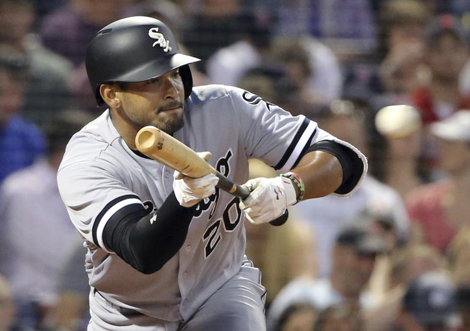 Chicago White Sox rookie Jose Rondon lays down a perfect bunt against Chris Sale and the Red Sox. (AP)