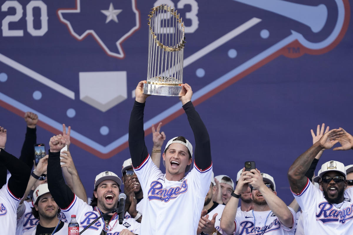 Texas Rangers fans celebrate their first World Series victory with a